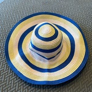 Janie and Jack Beach Hat. Pink, blue and natural. Size 0-6 months